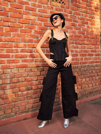 SASSAFRAS Black Sleeveless Cotton Corset Top