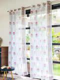 URBAN SPACE Pink & White 2 Pieces Floral Sheer Window Curtains