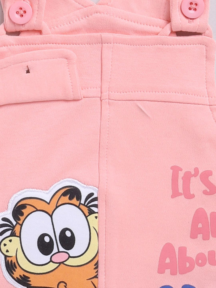 Moms Love Infants Boys Pure Cotton Applique Detail Dungaree With Striped T-Shirt