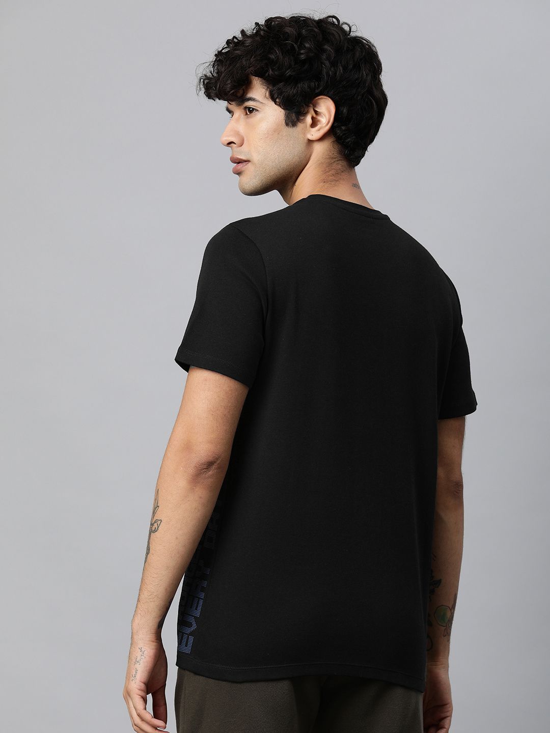 HRX by Hrithik Roshan Men Black Solid Printed Lifestyle Pure Cotton T-shirt