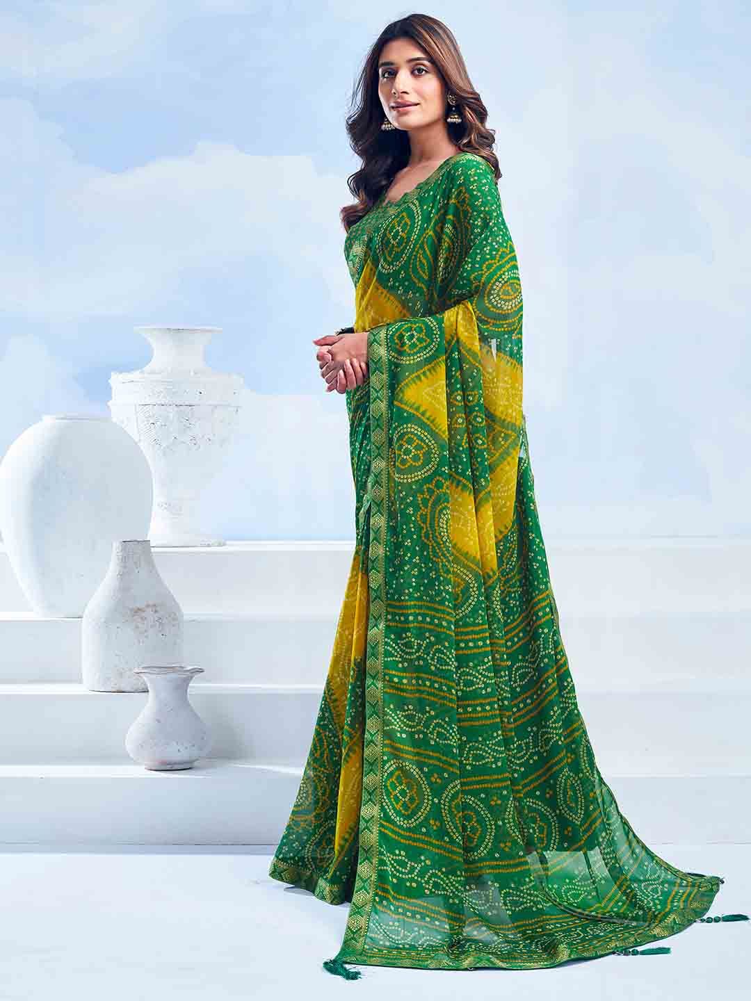 KALINI Bandhani Zari Pure Chiffon Bandhani Saree