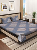 KLOTTHE Printed 300 TC Double Fitted Bedsheet with 2 Pillow Cover In Book Fold Packing