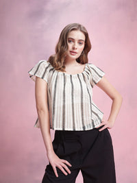 DressBerry Flutter Sleeve Crochet Boxy Top