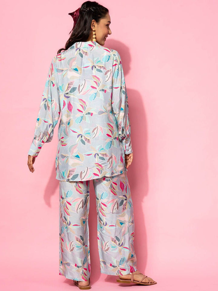 Libas Floral Printed Longline A-Line Shirt & Palazzo Set