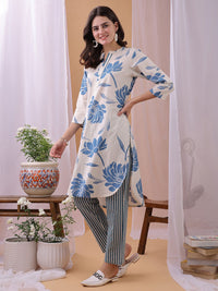 Saanjh Floral Printed Pure Cotton Tunic & Trousers Co-Ord Set