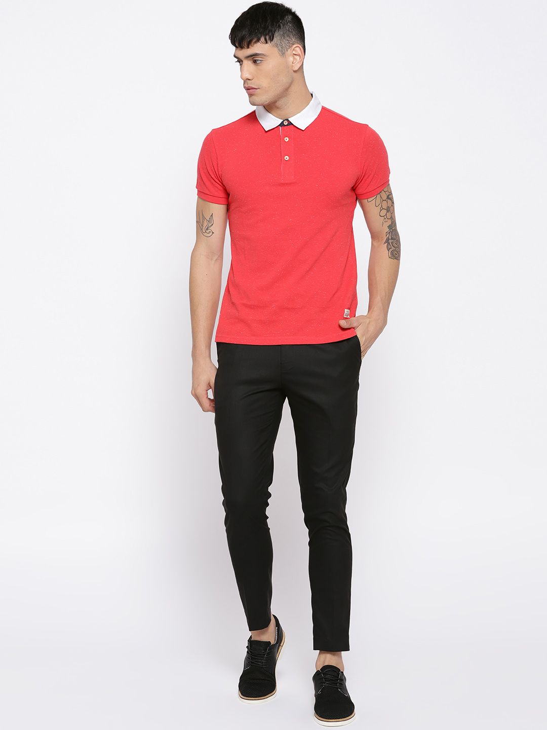 DENNISON Men Black Comfort Tapered Fit Wrinkle Free Solid Regular Trousers