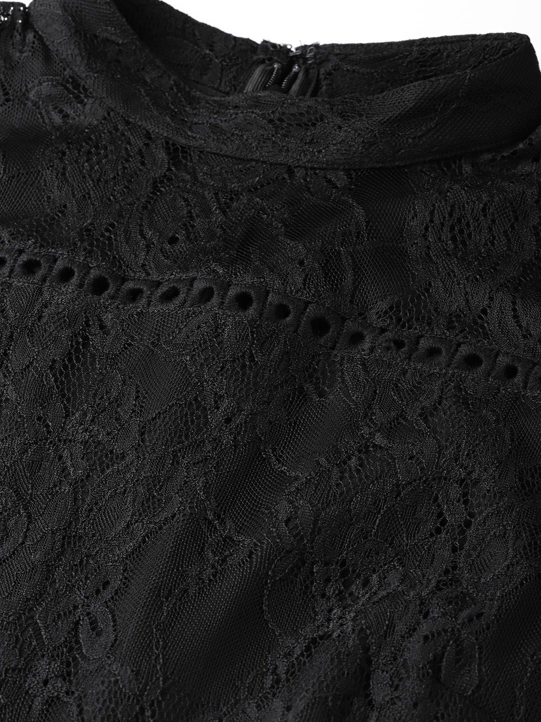 STREET 9 Women Black Floral Lace A-Line Dress