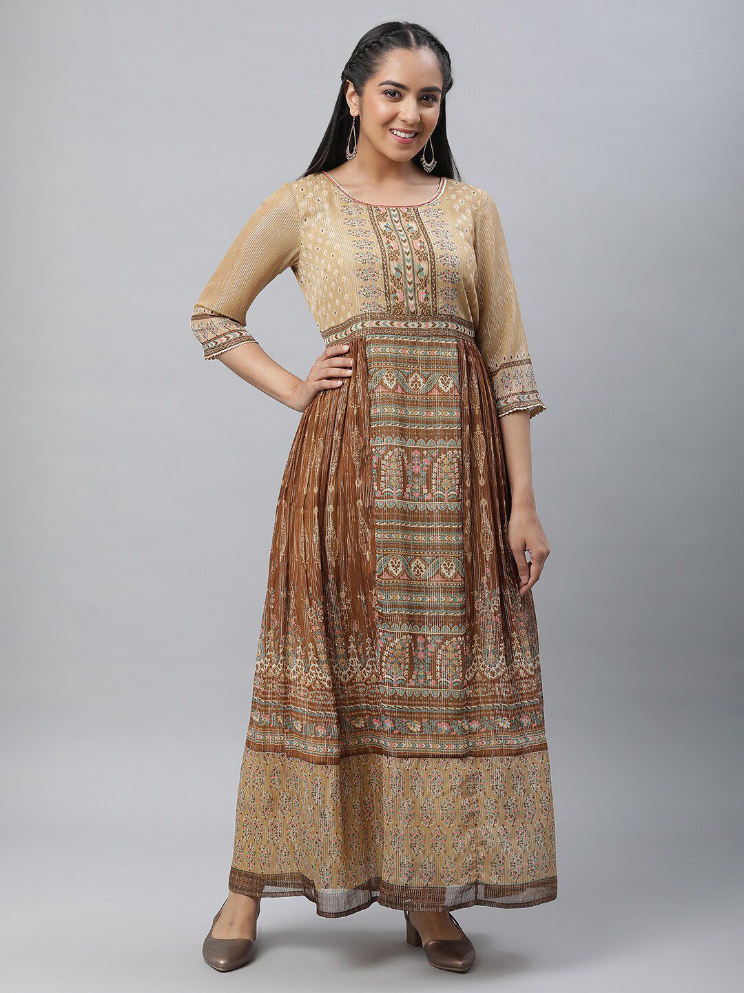 AURELIA Ethnic Motifs Printed Gathered Detail Georgette Maxi Dress