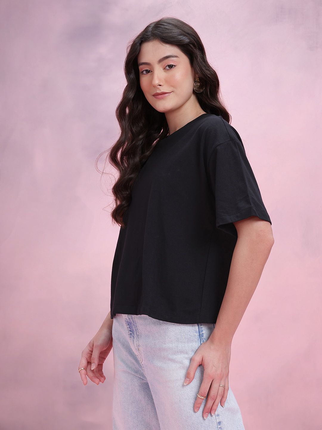 DressBerry Women Drop-Shoulder Sleeves Boxy T-shirt