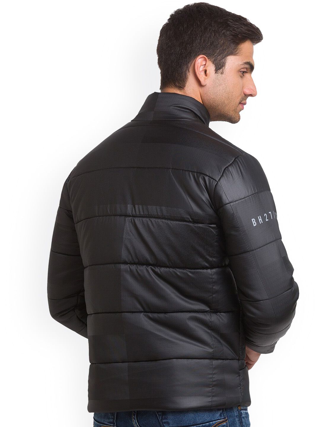Being Human Men Black Padded Jacket with Patchwork