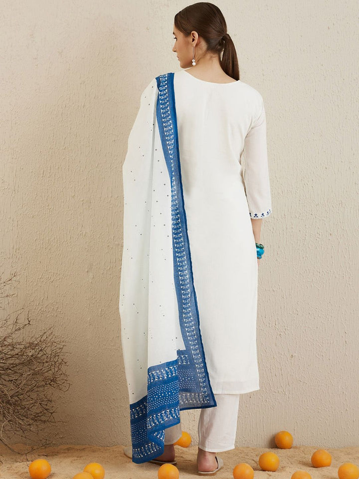 Indo Era Ethnic Motifs Embroidered Thread Work Pure Cotton Kurta with Trousers & Dupatta