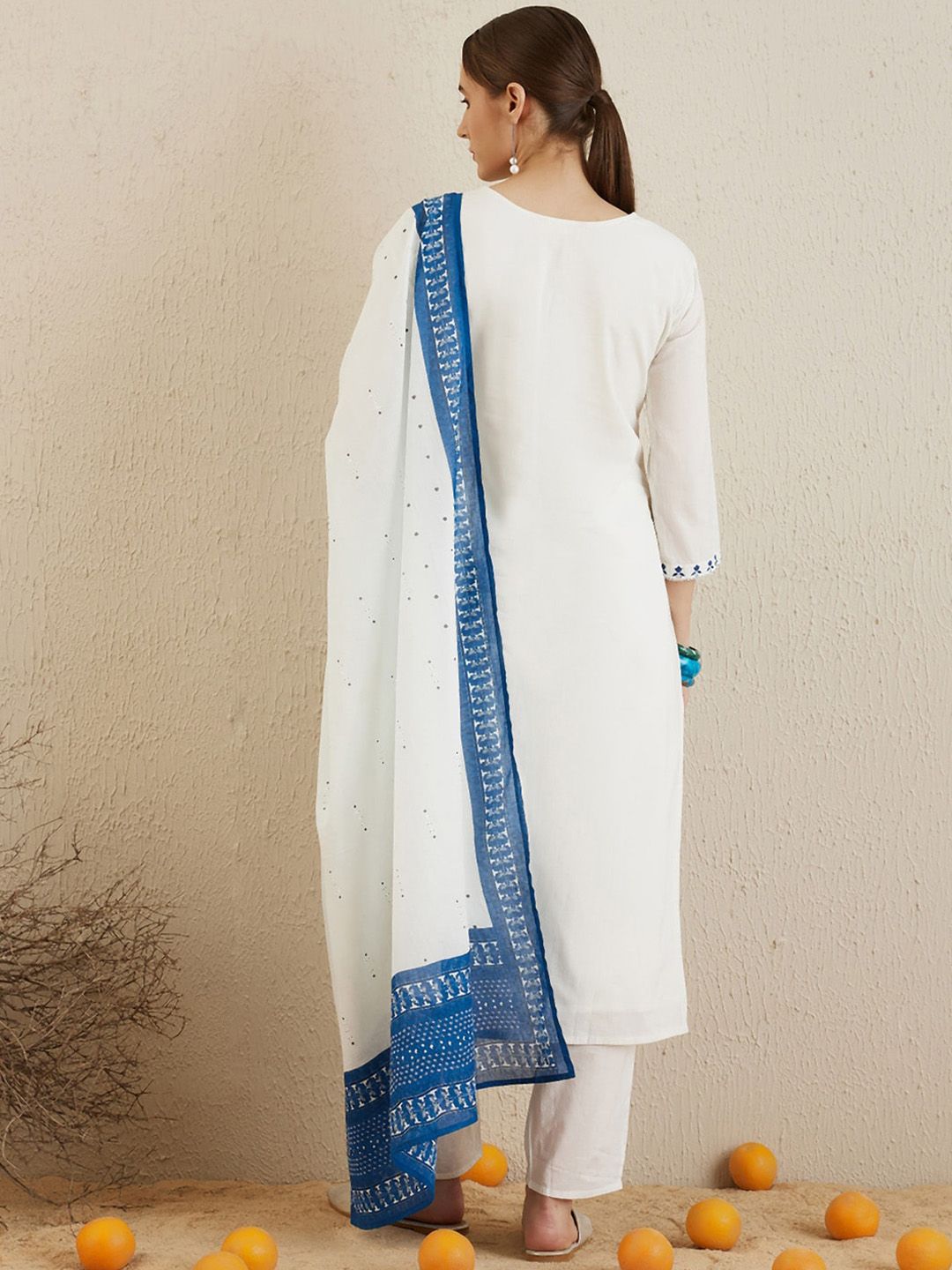 Indo Era Ethnic Motifs Embroidered Thread Work Pure Cotton Kurta with Trousers & Dupatta