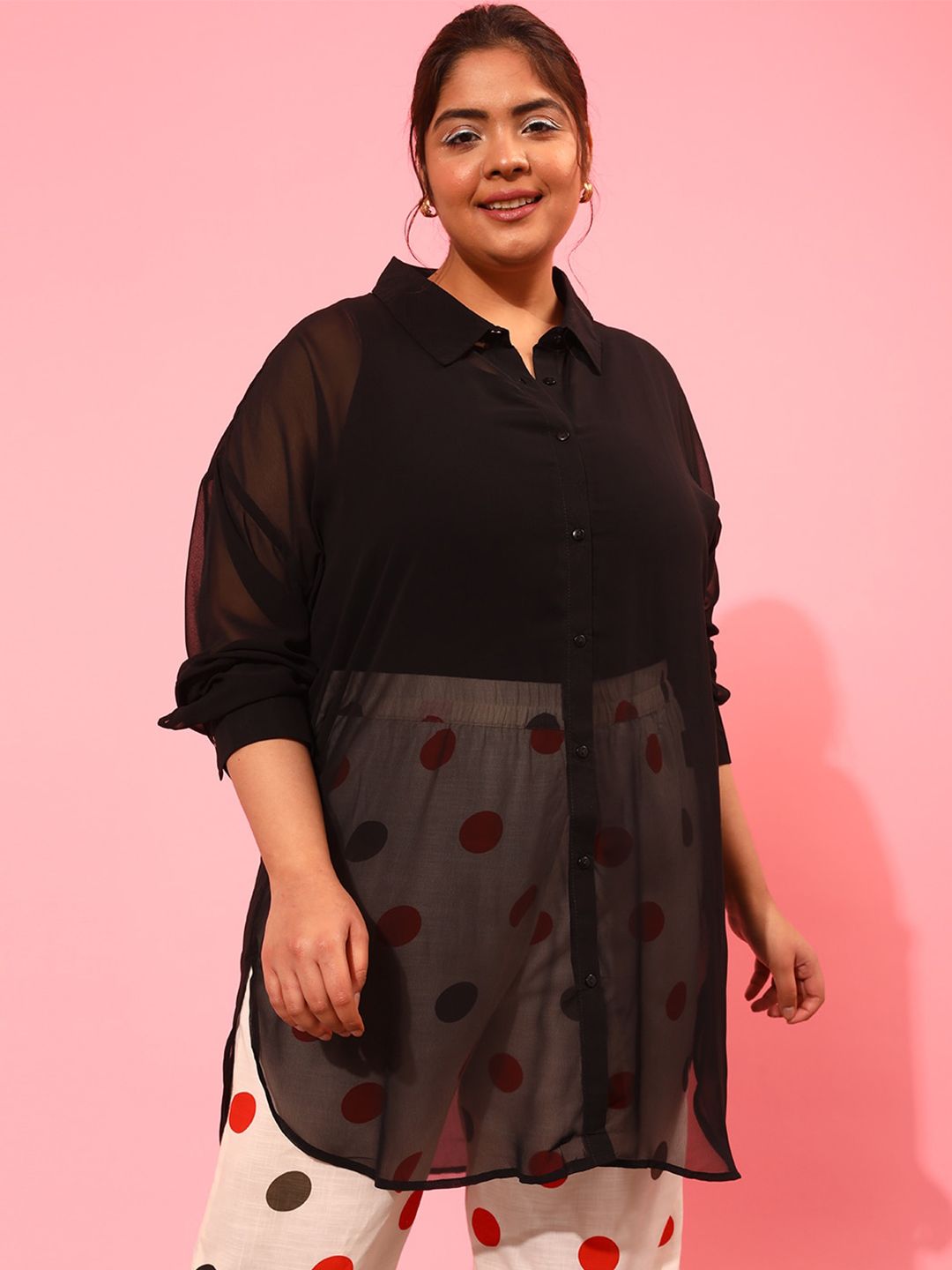 CURVY STREET Women Boxy Sheer Casual Shirt