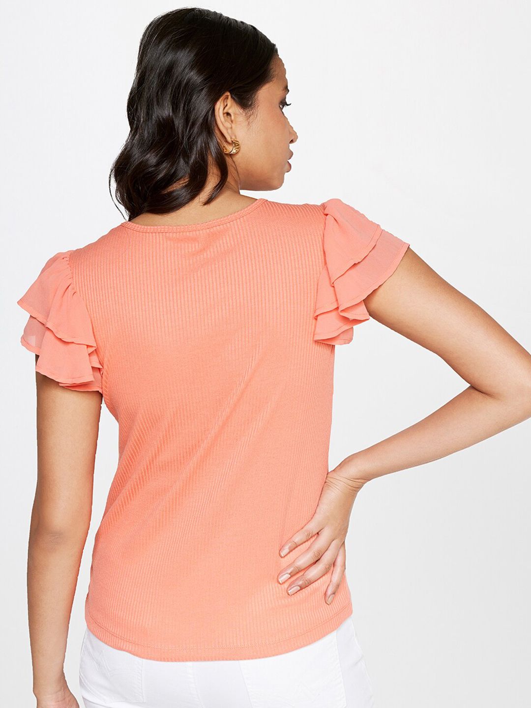 AND Flutter Sleeves Round Neck Regular Top