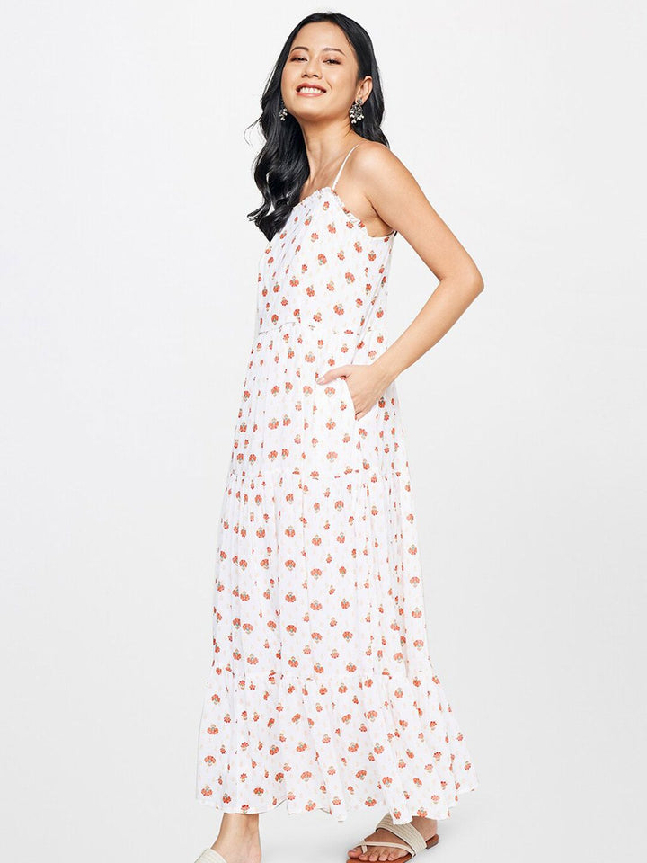 Global Desi Sleeveless Floral Printed Maxi A-Line Dress