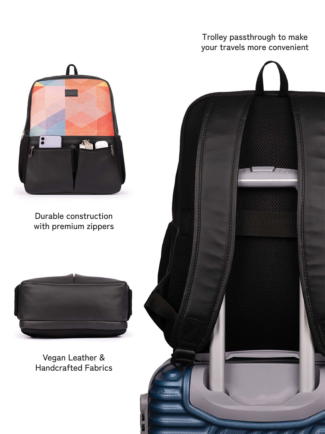 ZOUK Geometric Printed Backpack with Compression Straps Up to 16 inch