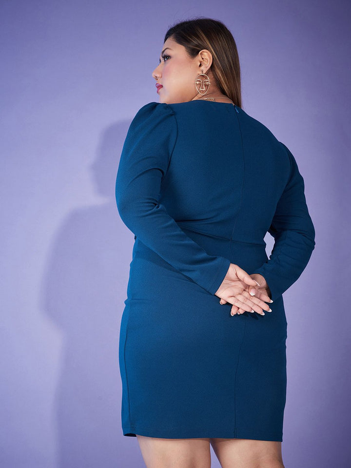 SASSAFRAS Plus Size V-Neck Belted Bodycon Dress