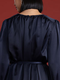 all about you Satin A-Line Dress with Belt