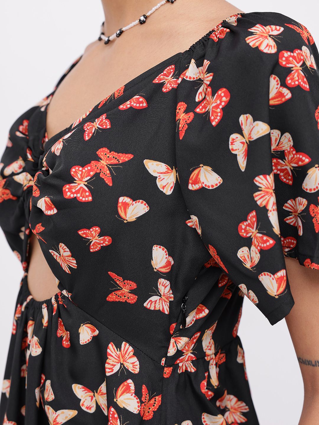 DressBerry Glowing Papillon Print Cut-Out Dress