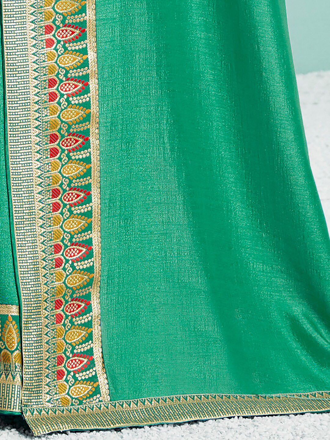 Saree mall Sea Green & Red Woven Design Zari Sarees