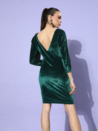 STREET 9 Women Green Solid Velvet Dress
