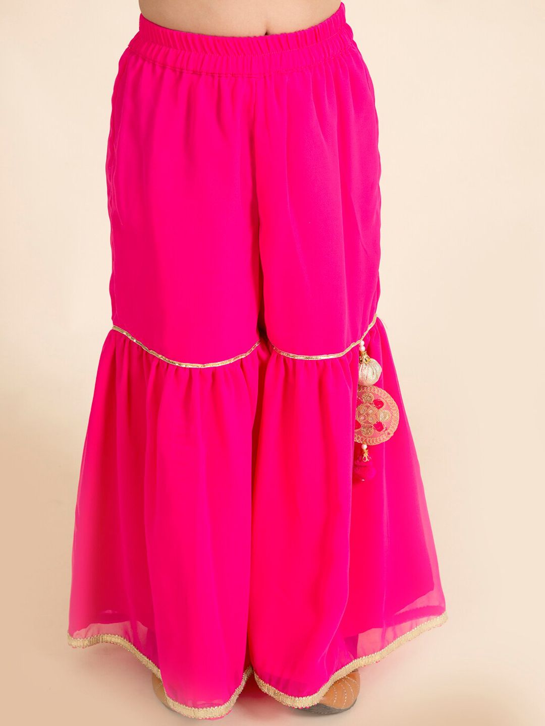 pspeaches Girls Magenta Floral Printed Kurta with Sharara & Dupatta