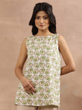 W Floral Printed Keyhole Neck Pure Cotton Top