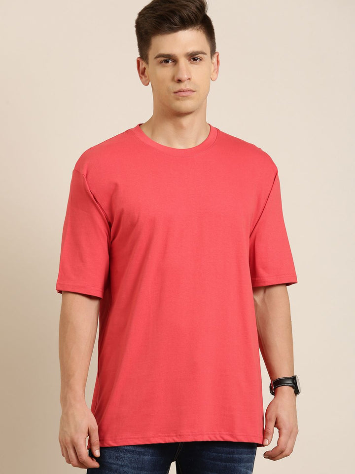 Difference of Opinion Men Coral Pure Cotton Drop-Shoulder Oversized Fit T-shirt