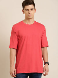 Difference of Opinion Men Coral Pure Cotton Drop-Shoulder Oversized Fit T-shirt