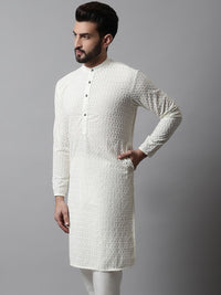 Jompers Men Cream-Coloured Woven Design Straight Kurta