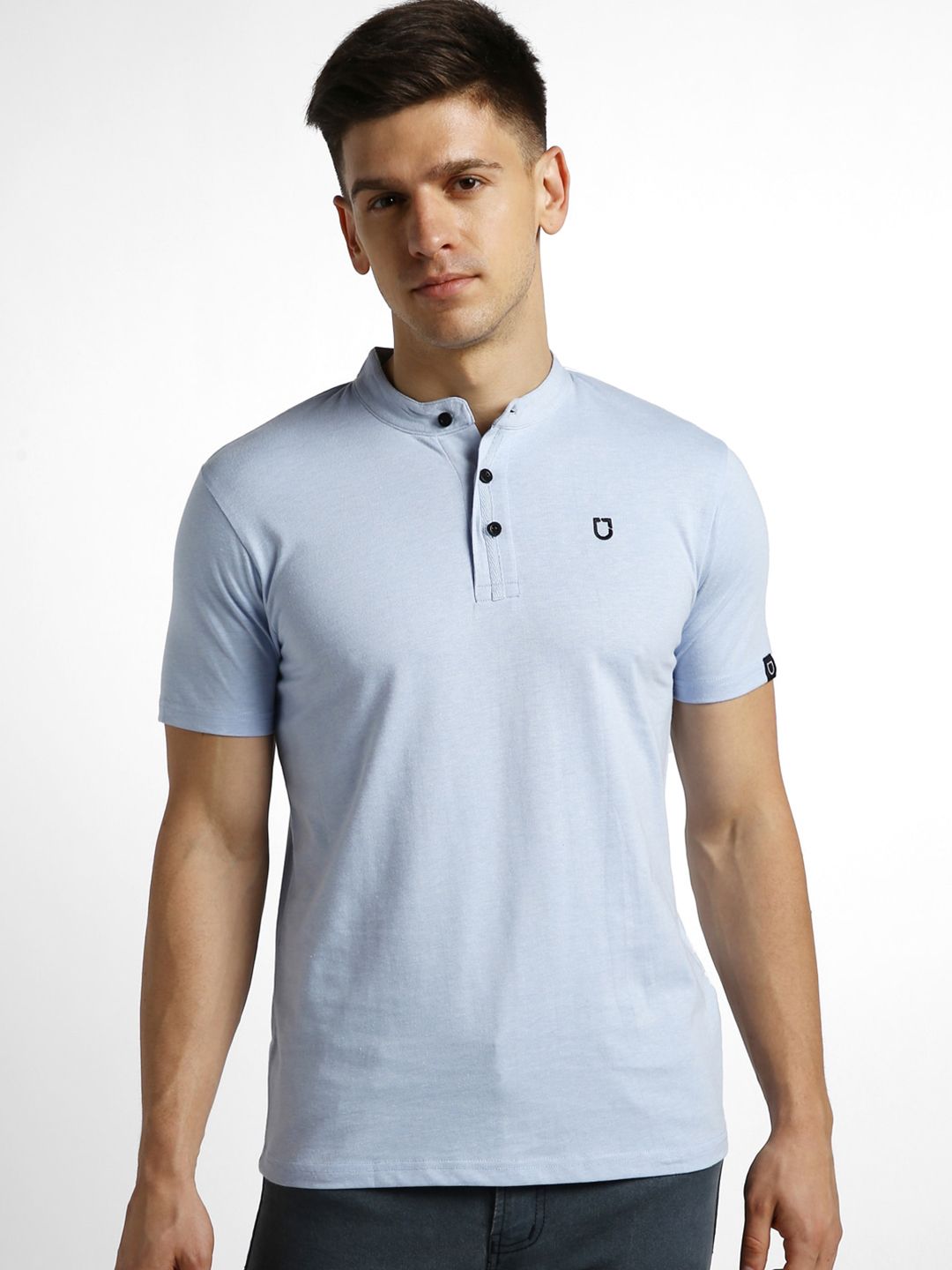 Urbano Fashion Mandarin Collar Slim Fit Pure Cotton T-shirt