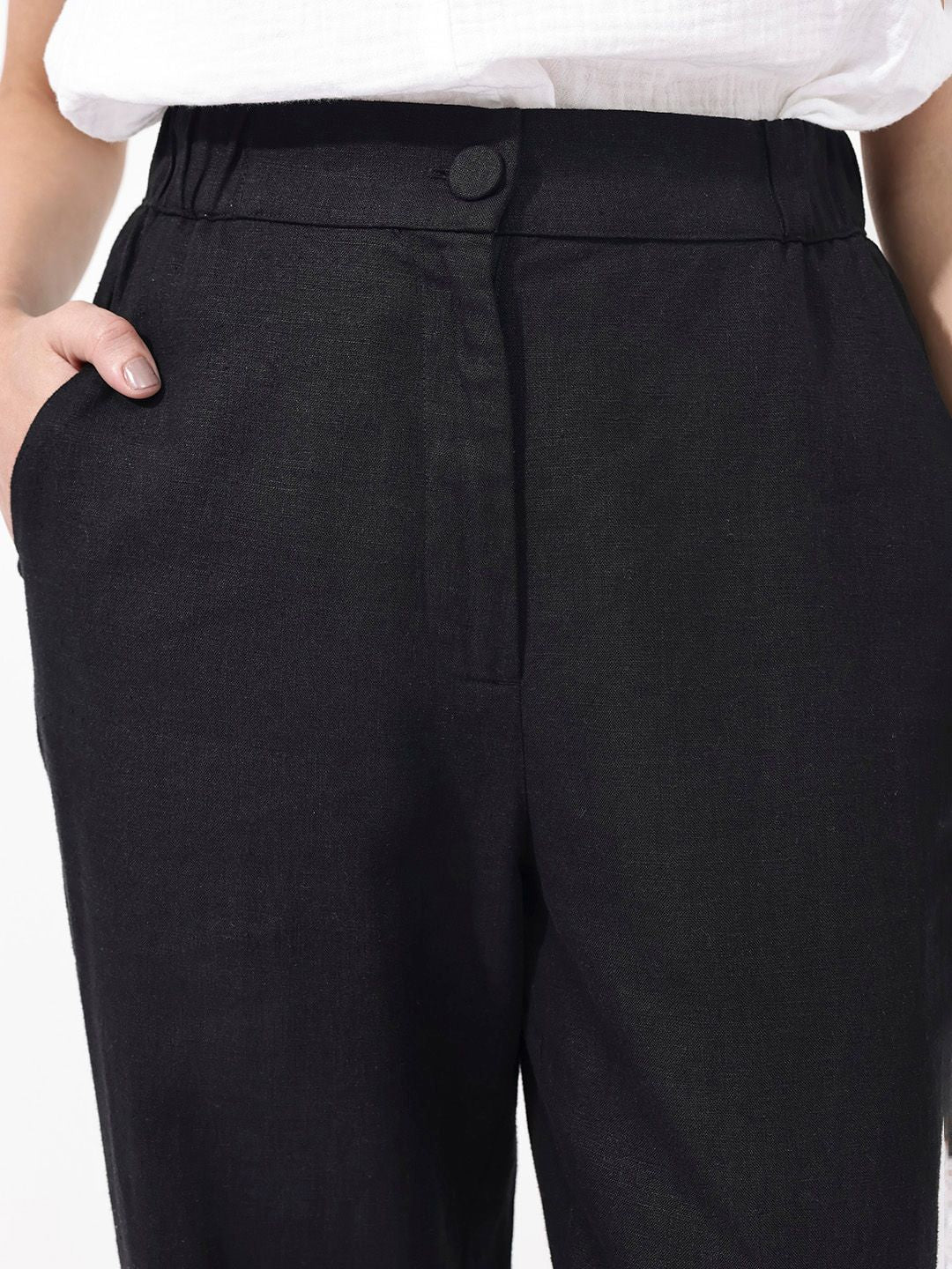 RAREISM Women Regular Fit High-Rise Linen Trousers