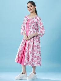 pspeaches Girls Fit And Flare Tiered Cotton Midi Dress With Shrug