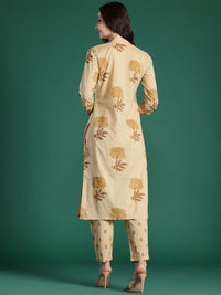 Indo Era Women Floral Printed Pure Cotton Kurta with Trousers