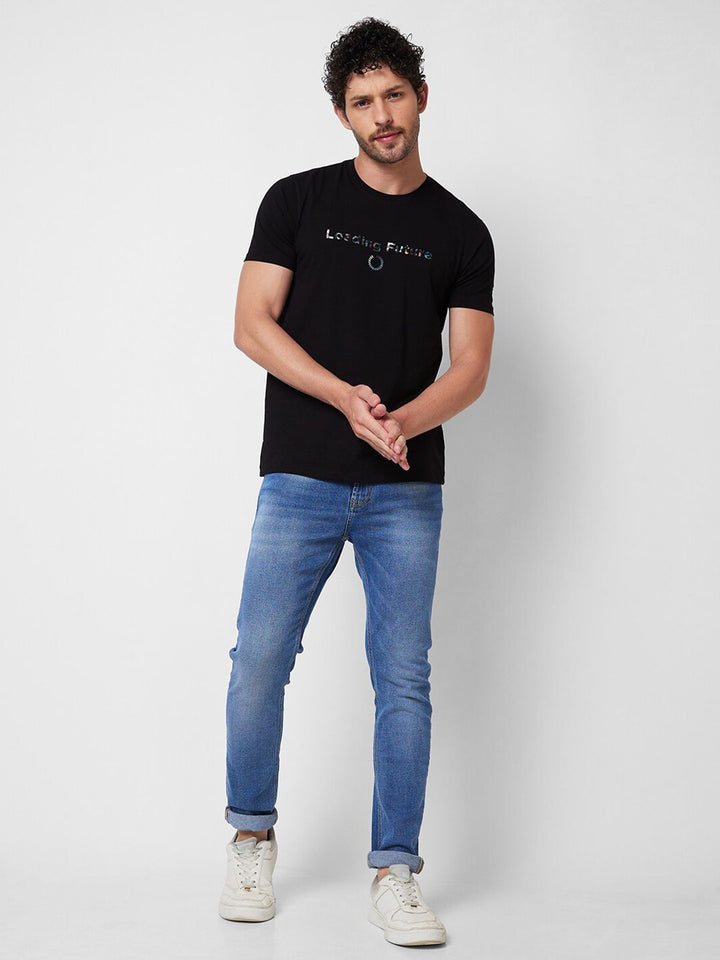 SPYKAR Typography Printed Round Neck Cotton Slim Fit T-shirt