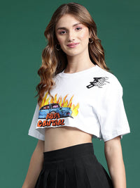 DressBerry Women Printed Pure Cotton Crop T-shirt