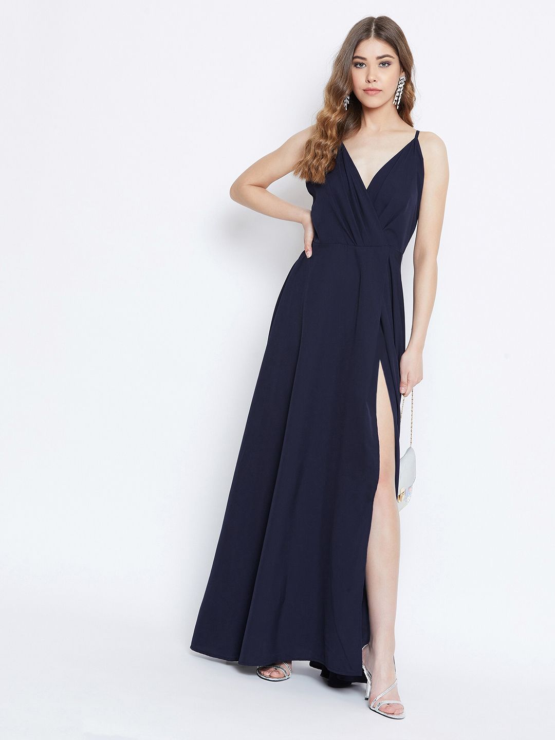 Berrylush Blue Crepe Maxi Dress