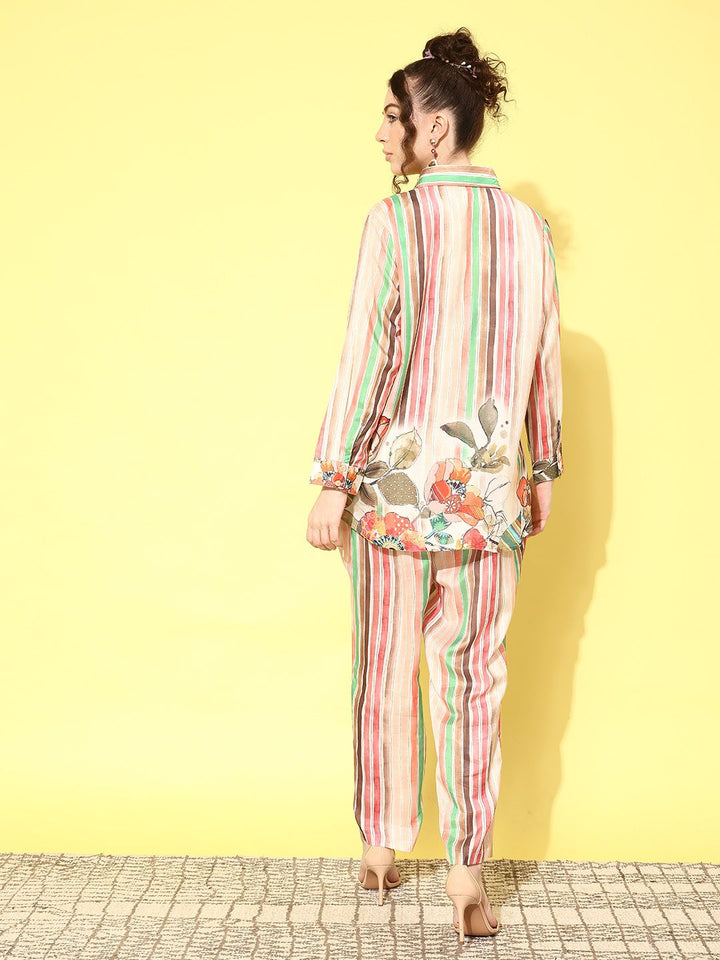 Indo Era Women Floral Printed Shirt with Trousers