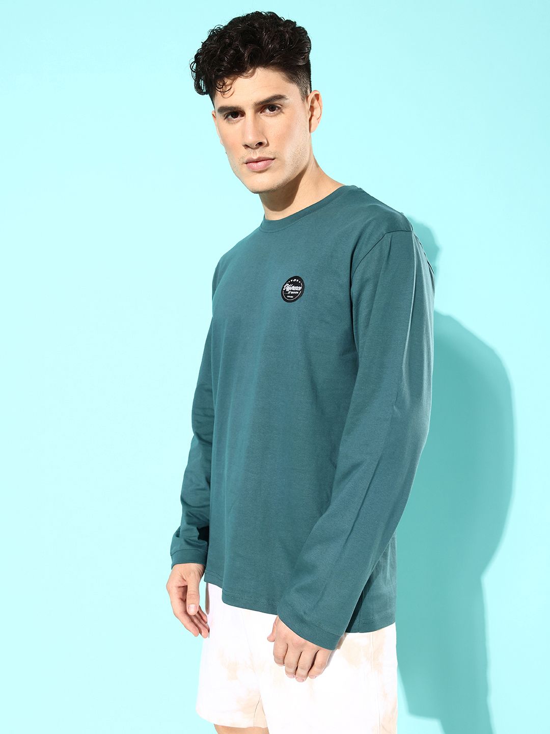 Difference of Opinion Men Teal Printed Pure Cotton Oversized T-shirt