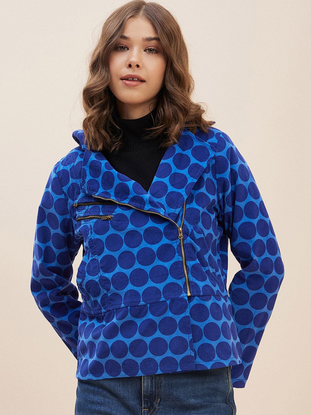 Antheaa Geometric Lapel Collar Corduroy Tailored Jacket