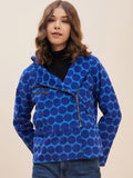 Antheaa Women Blue Geometric Corduroy Crop Tailored Jacket