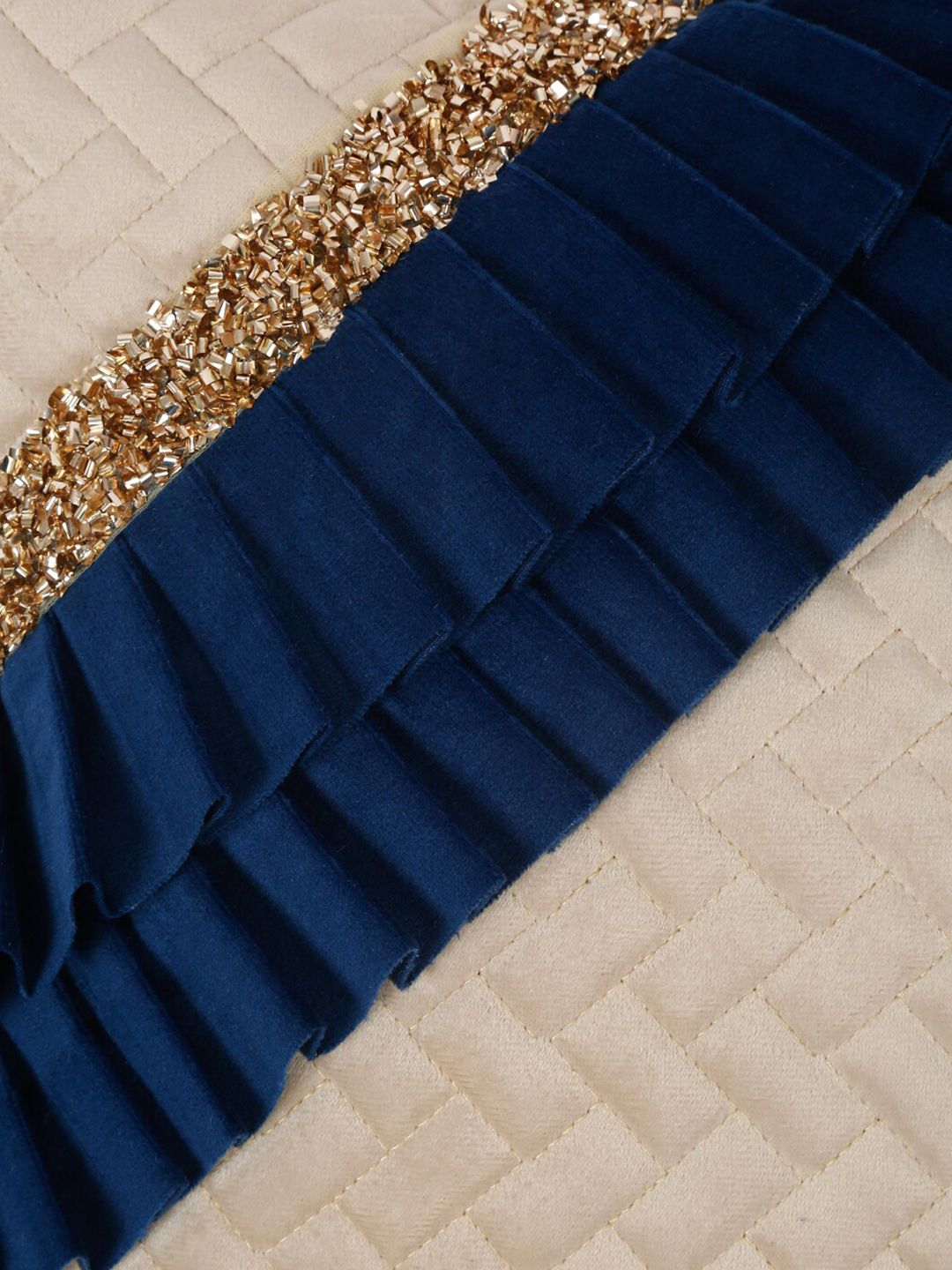 HOSTA HOMES Off White & Navy Blue 2 Pieces Embellished Square Cushion Covers