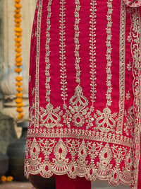 Indo Era Ethnic Motifs  Embroidered V-Neck Zari Organza Kurta With Trousers And Dupatta