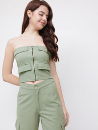 DressBerry Faux Pockets Minimalist Muse Cargo Crop Top