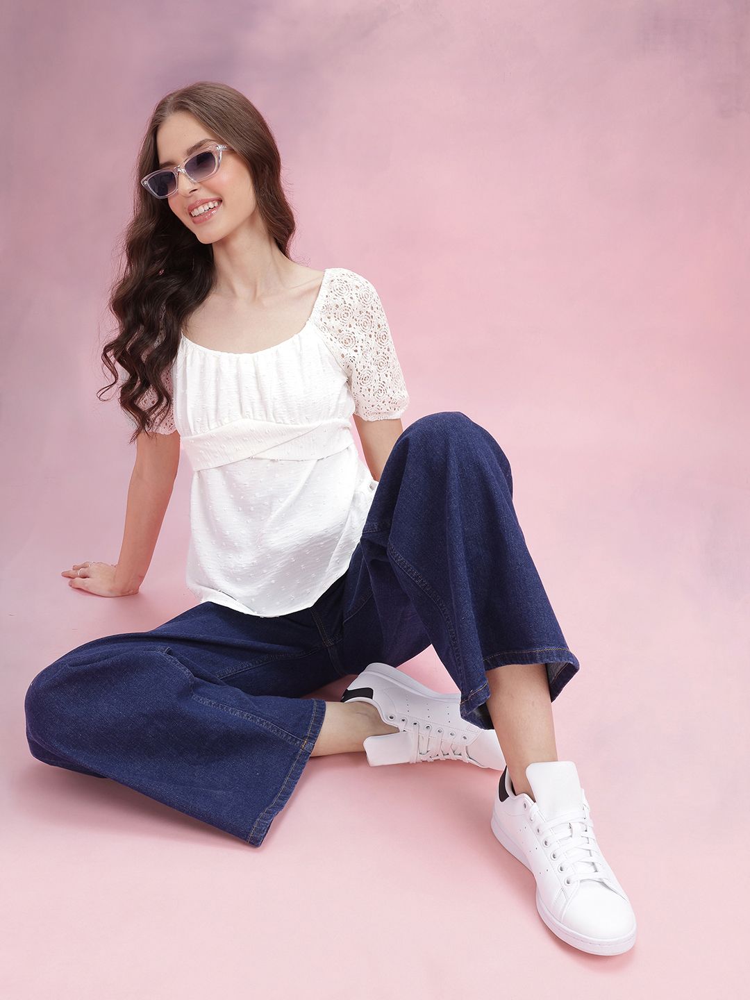 DressBerry Dobby Lace Insert Empire Top