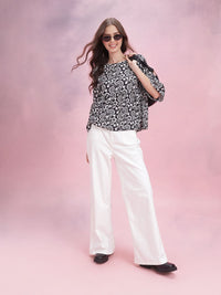 DressBerry Floral Print Bell Sleeve Peplum Top