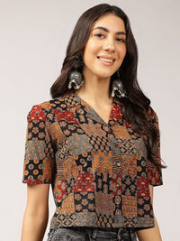 Anouk Ethnic Printed Cuban Collar Pure Cotton Shirt Style Top