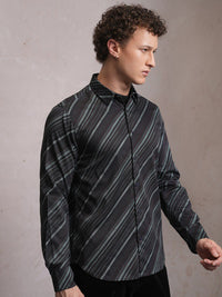 LOCOMOTIVE Luxe Slim Fit Striped Satin Party Shirt