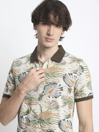 THE BEAR HOUSE Tropical Printed Polo Collar Pure Cotton T-Shirt