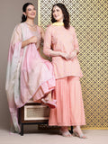 House of Pataudi Women Floral Yoke Design Pure Cotton Jashn Kurta with Sharara & Dupatta